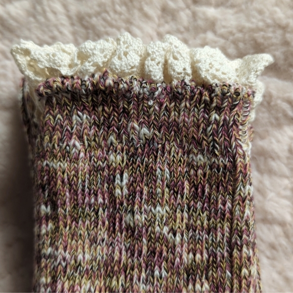 Stocking Stuffer! Last 3 Pairs! Beautiful Burgundy Socks w/Dainty Cream Trim - Picture 7 of 15